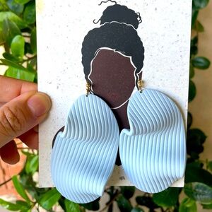 Light blue Hello Ashto handmade wavy clay earrings